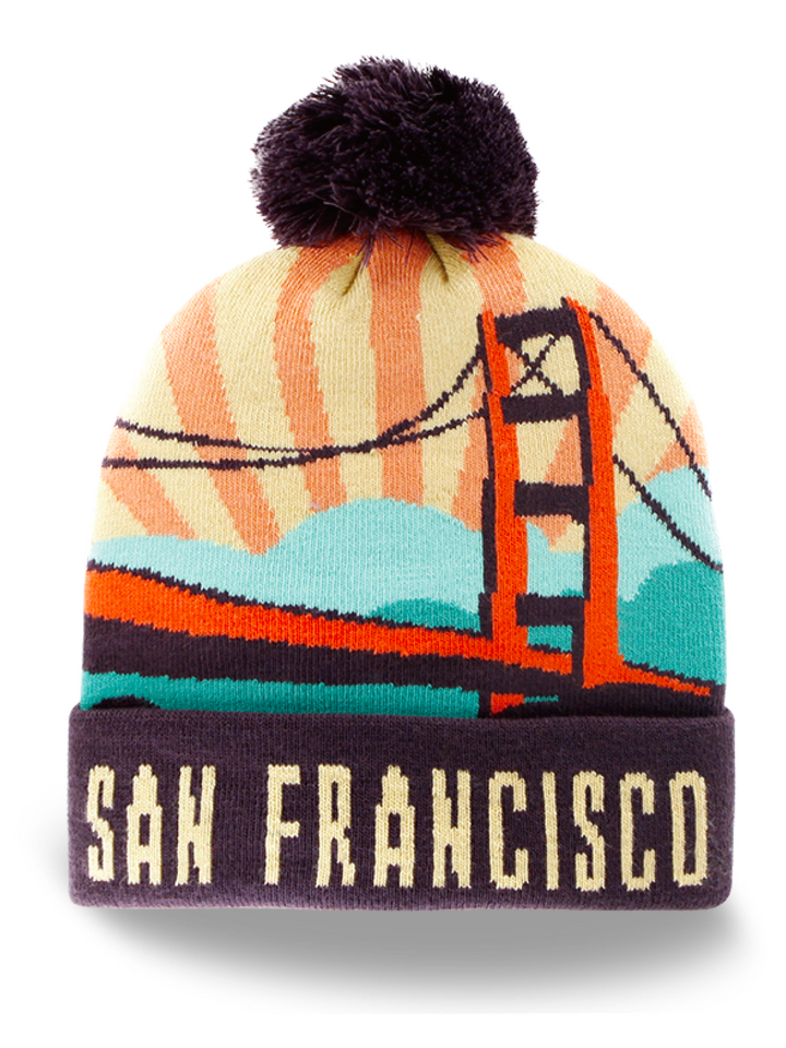San Francisco Golden Gate Bridge Skyline Knit Pom Pom Winter Beanie