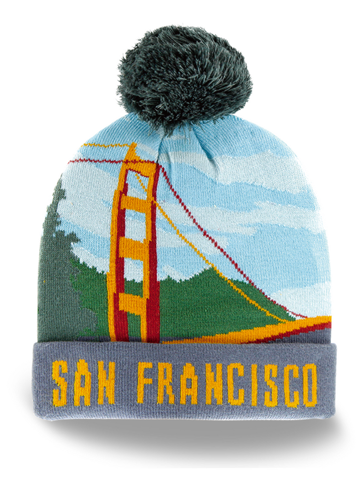 San Francisco Golden Gate Bridge Skyline Knit Pom Pom Winter Beanie
