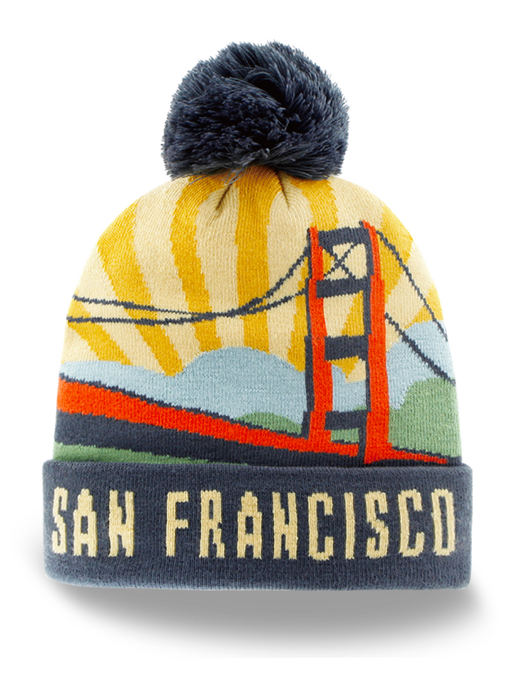 San Francisco Golden Gate Bridge Skyline Knit Pom Pom Winter Beanie