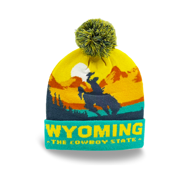 Wyoming Cowboy State Sunset Knit Beanie with Western Scenery
