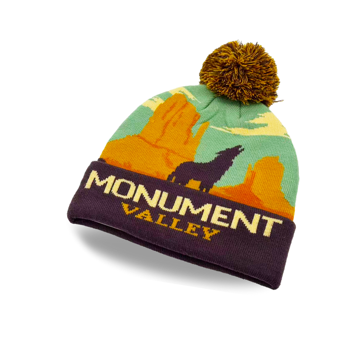 Monument Valley Desert Landscape Knit Beanie with Howling Wolf