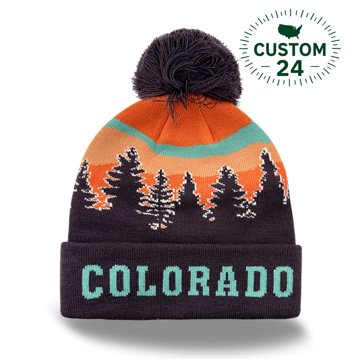 Colorado Mountain Sunset Knit Pom Beanie Souvenir Outdoor Winter Hat