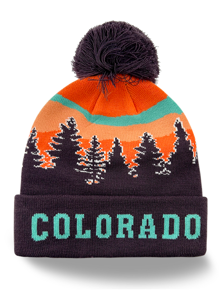 Colorado Mountain Sunset Knit Pom Beanie Souvenir Outdoor Winter Hat