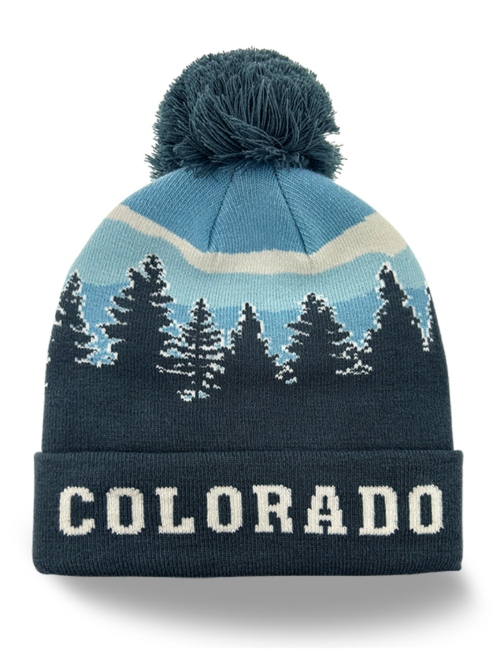 Colorado Mountain Sunset Knit Pom Beanie Souvenir Outdoor Winter Hat
