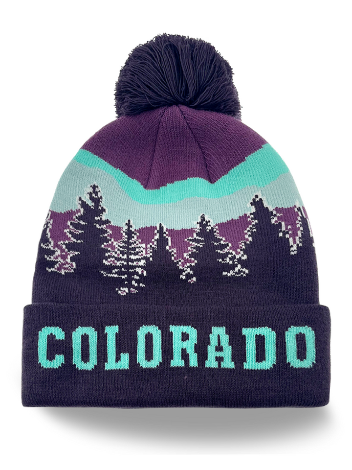 Colorado Mountain Sunset Knit Pom Beanie Souvenir Outdoor Winter Hat