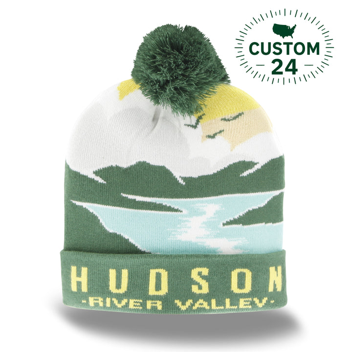 Hudson River Valley Scenic Pom Pom Knit Beanie Winter Travel Souvenir Hat