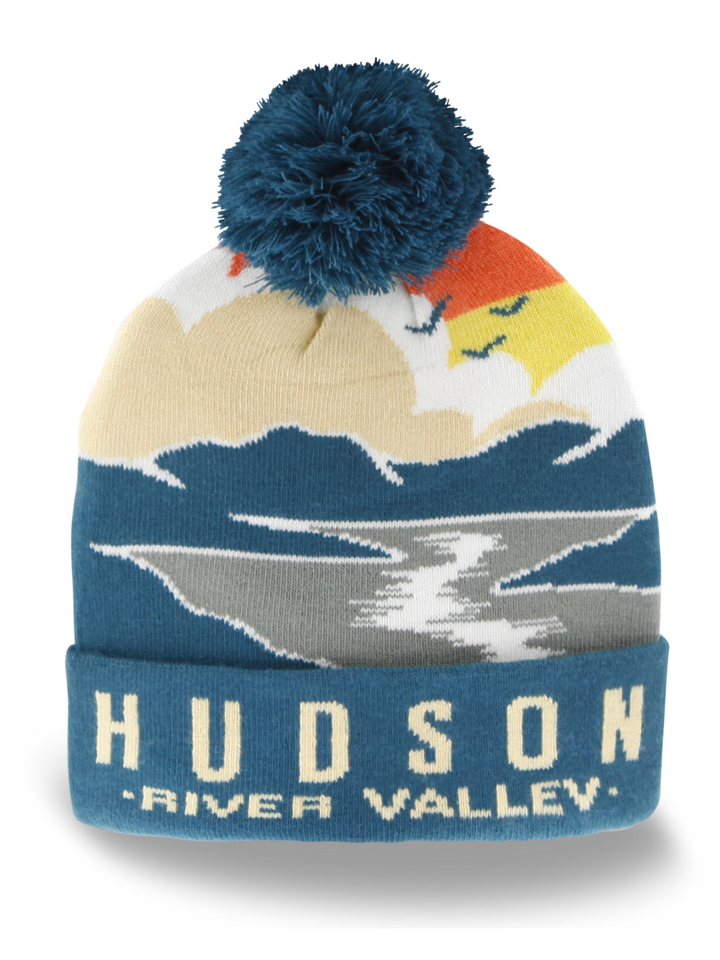 Hudson River Valley Scenic Pom Pom Knit Beanie Winter Travel Souvenir Hat