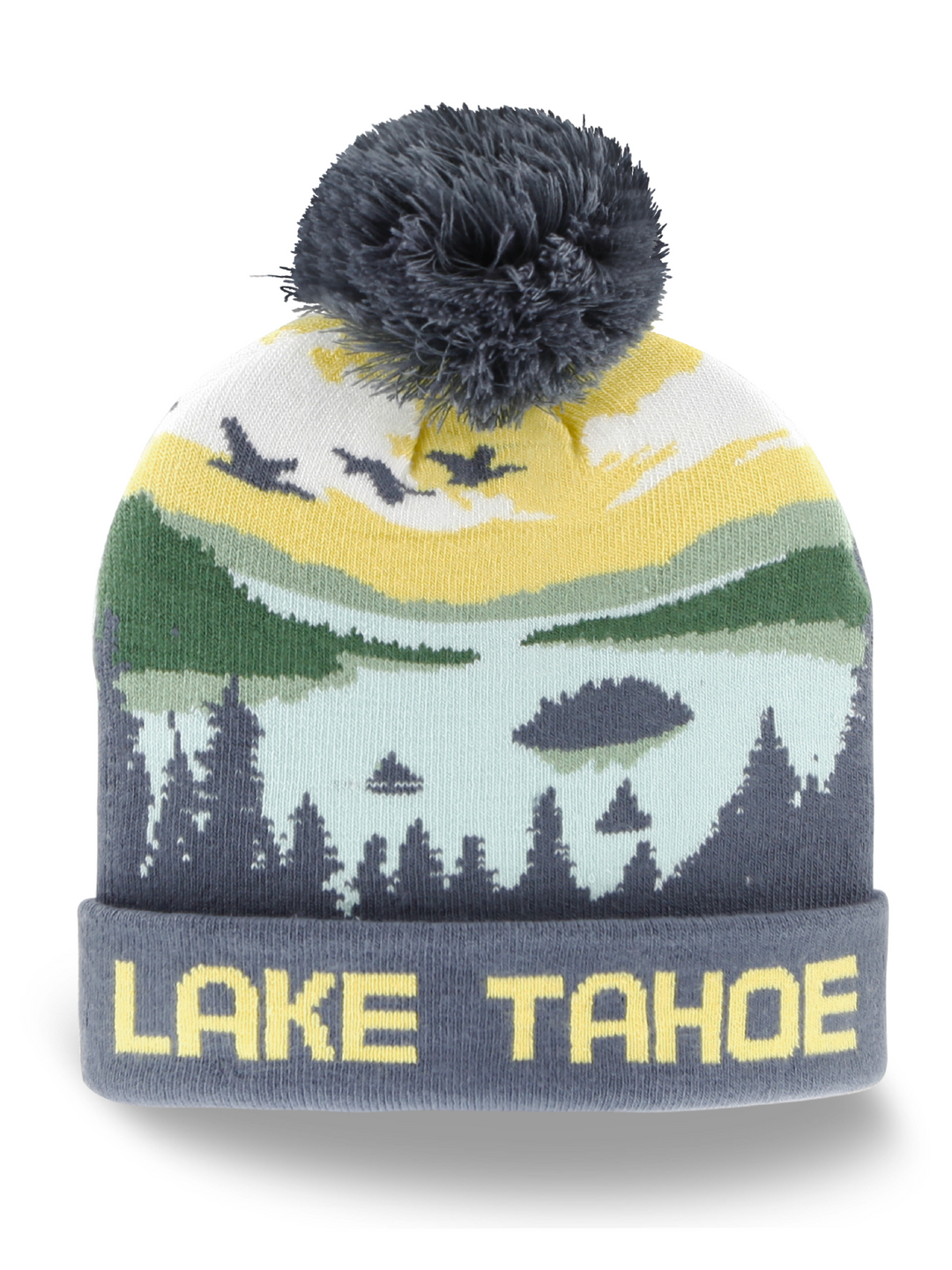 Lake Tahoe Scenic Knit Beanie with Pom Pom Nature Landscape Winter Hat
