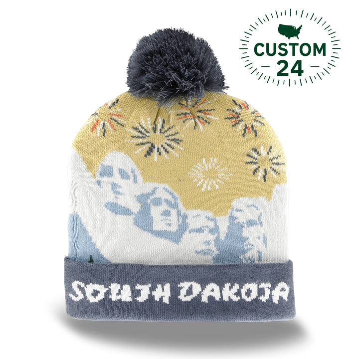 South Dakota Mount Rushmore Knit Beanie with Pom Pom Warm Outdoor Winter Hat