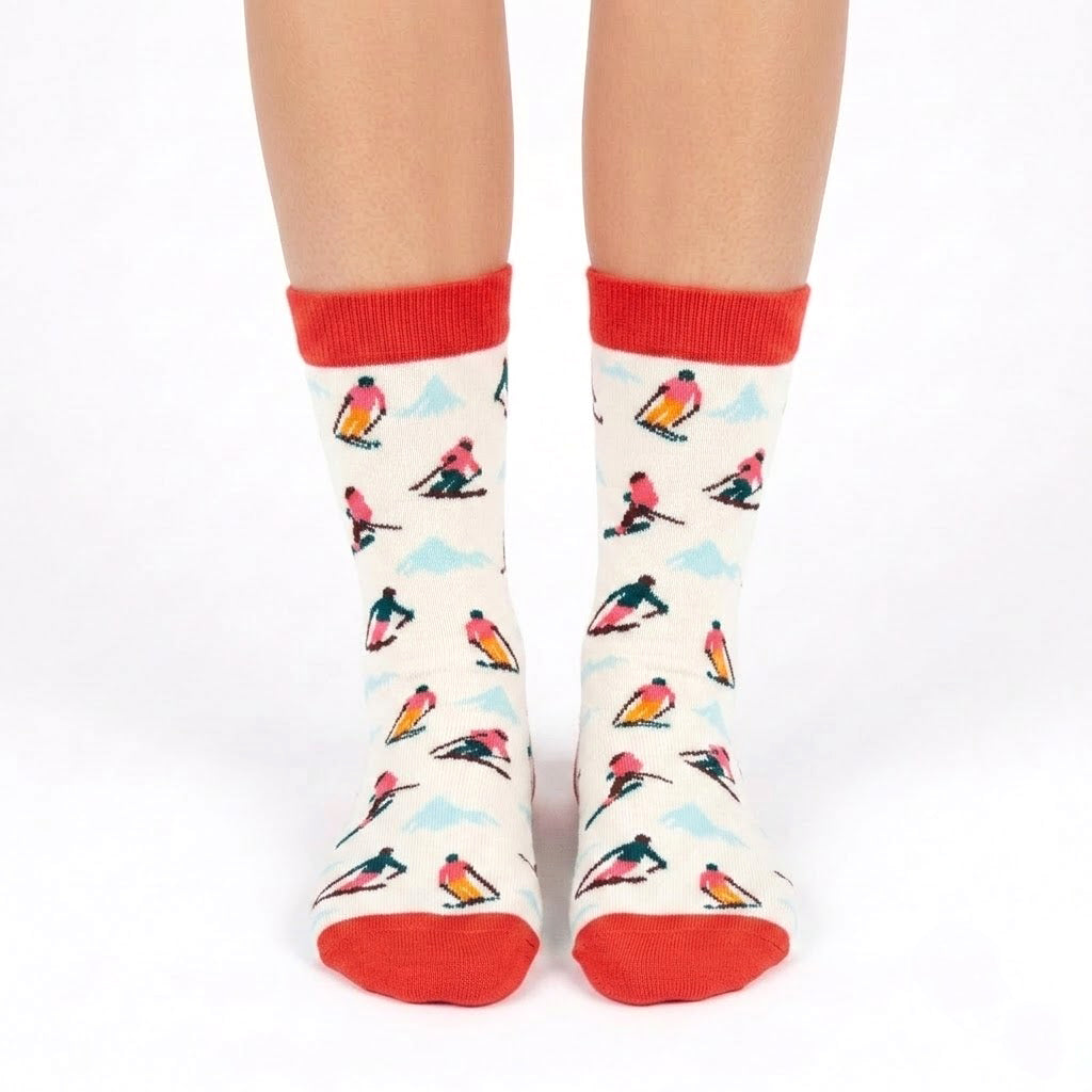 Women's Ski Adventure Crew Socks – Winter Mountain Sports Socks with Snowboard & Ski Design