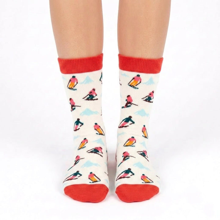 Women's Ski Adventure Crew Socks – Winter Mountain Sports Socks with Snowboard & Ski Design