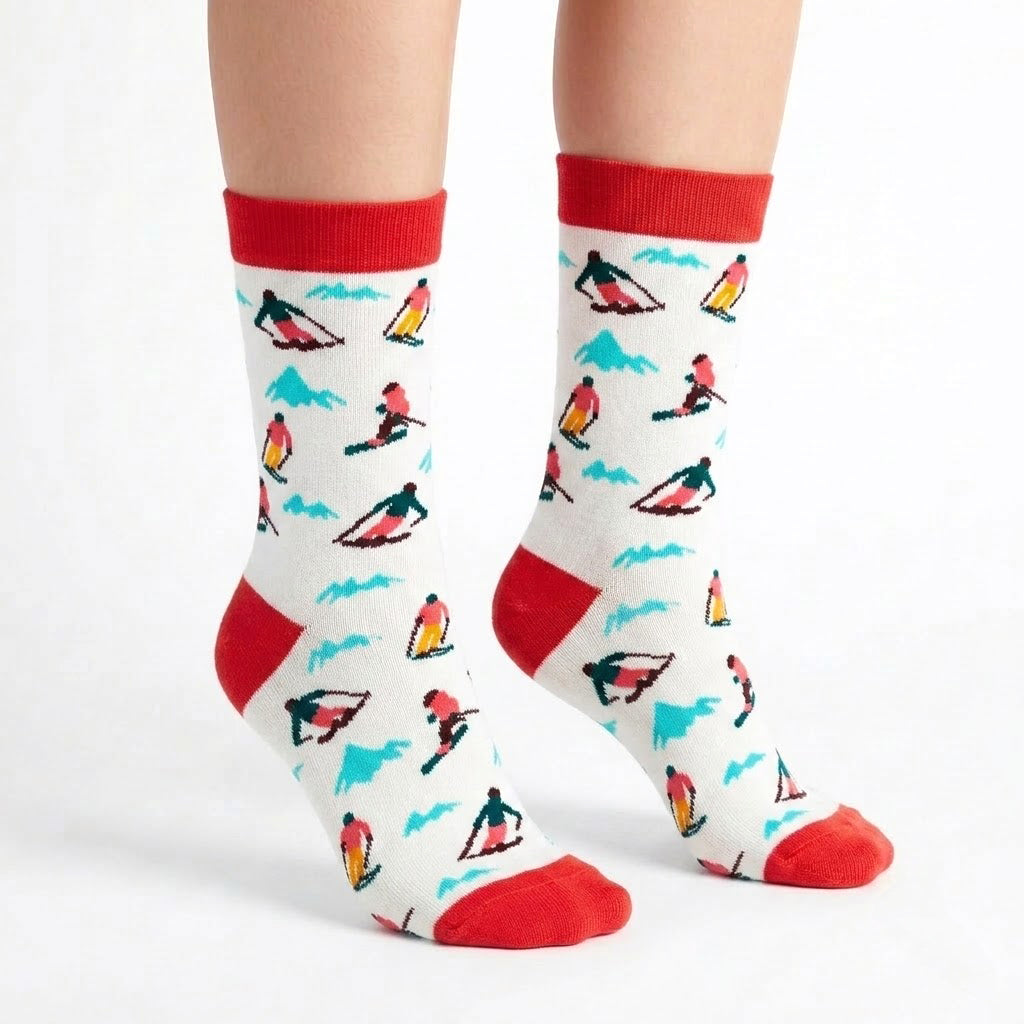 Women's Ski Adventure Crew Socks – Winter Mountain Sports Socks with Snowboard & Ski Design