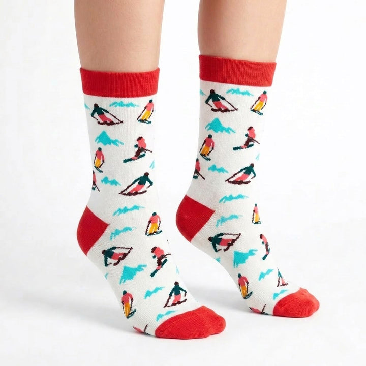 Women's Ski Adventure Crew Socks – Winter Mountain Sports Socks with Snowboard & Ski Design