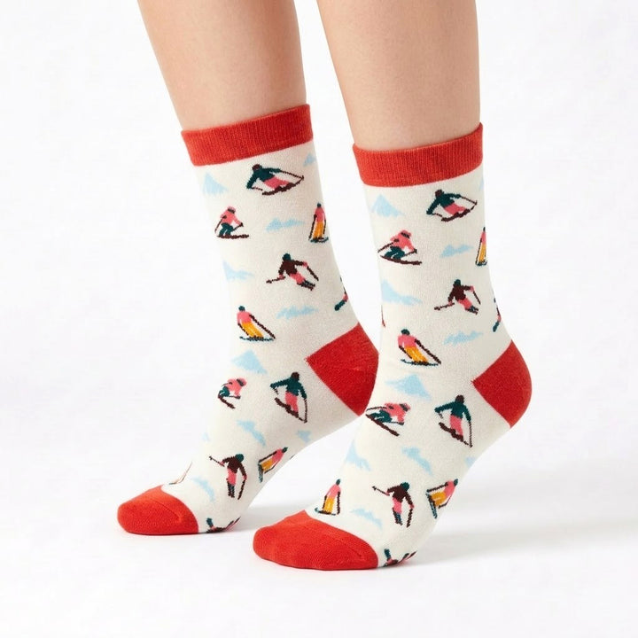 Women's Ski Adventure Crew Socks – Winter Mountain Sports Socks with Snowboard & Ski Design