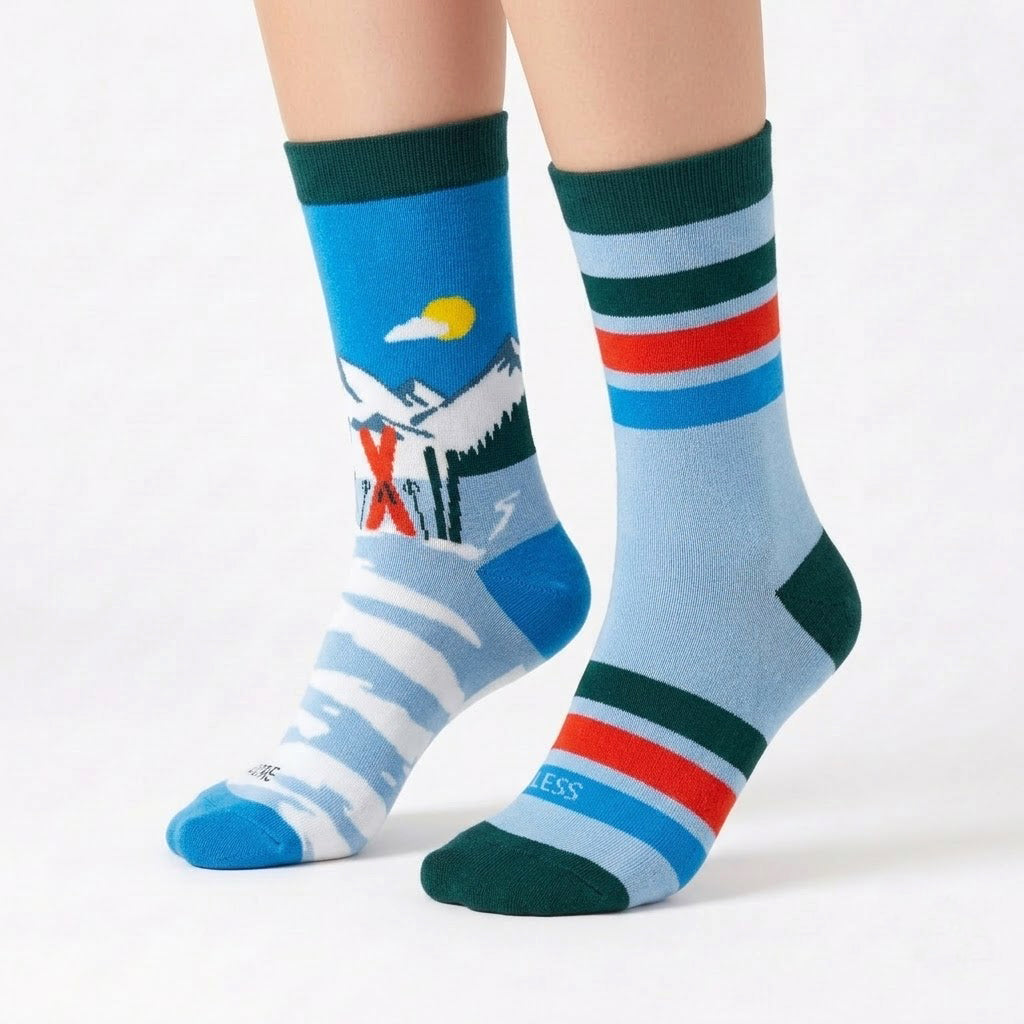 Men's Ski Lodge Crew Socks – Mountain Ski Resort Cotton Crew Socks | Winter Sports Gift Socks