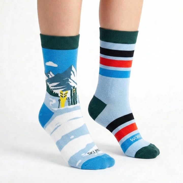 Men's Ski Lodge Crew Socks – Mountain Ski Resort Cotton Crew Socks | Winter Sports Gift Socks