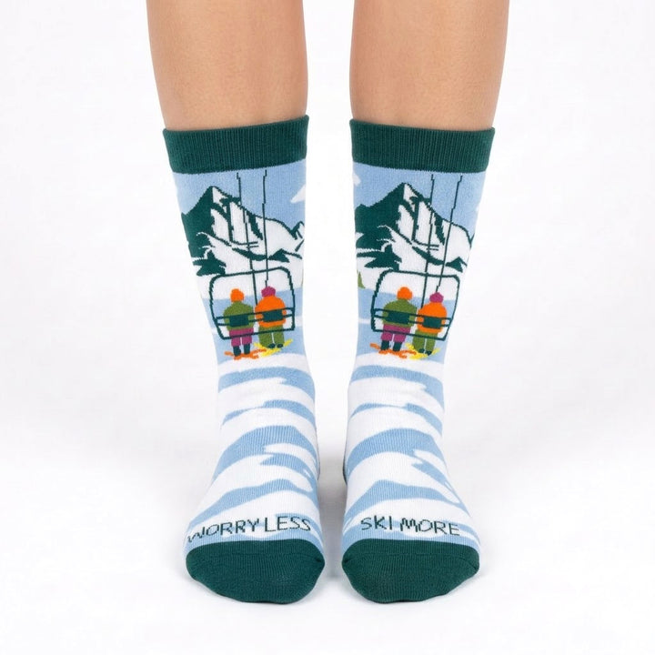 Men's Ski Lift Crew Socks – Mountain Winter Adventure Cotton Crew Socks | Ski Resort Gift Socks