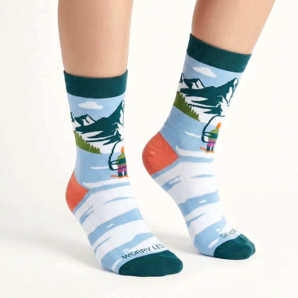 Men's Ski Lift Crew Socks – Mountain Winter Adventure Cotton Crew Socks | Ski Resort Gift Socks