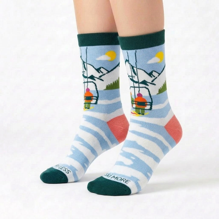 Men's Ski Lift Crew Socks – Mountain Winter Adventure Cotton Crew Socks | Ski Resort Gift Socks