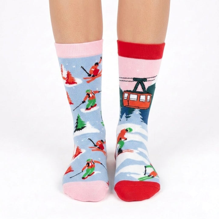 Women's Ski Resort Crew Socks – Ski Lift & Snow Mountain Cotton Crew Socks | Winter Skiing Gift Socks