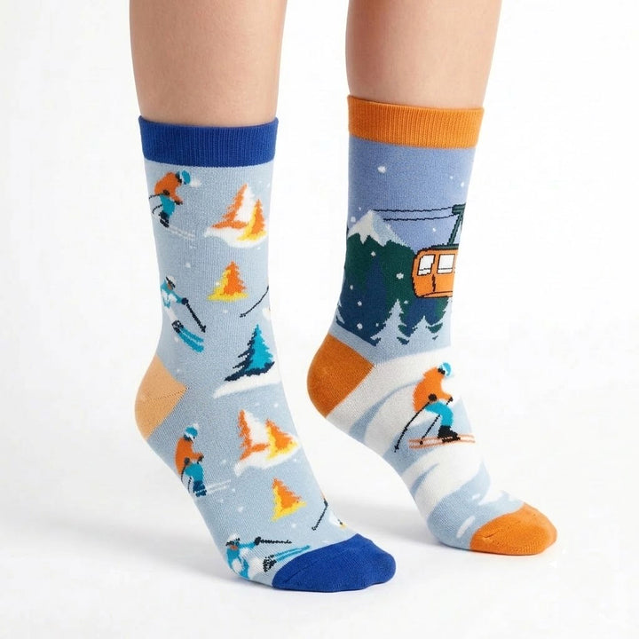 Men's Ski Resort Crew Socks – Ski Lift & Mountain Adventure Cotton Socks | Winter Skiing Gift Socks
