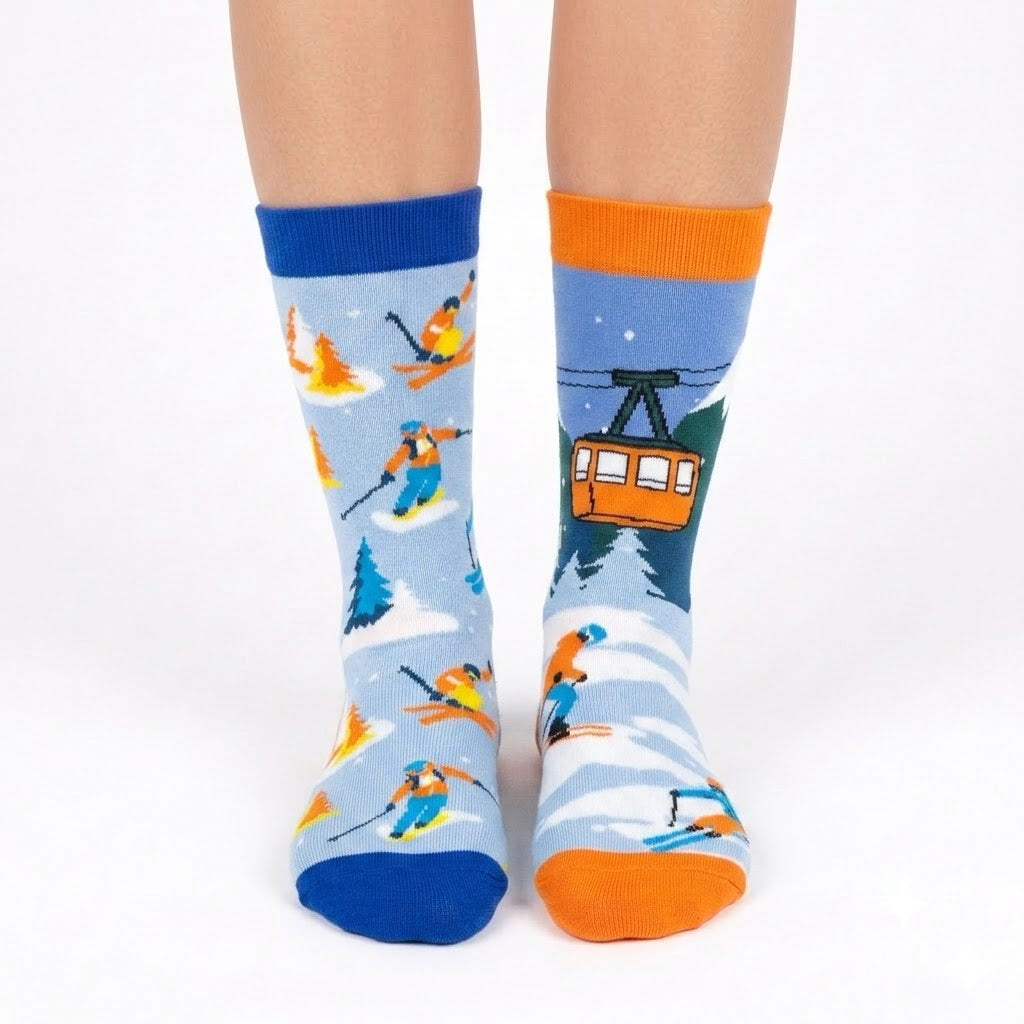 Men's Ski Resort Crew Socks – Ski Lift & Mountain Adventure Cotton Socks | Winter Skiing Gift Socks