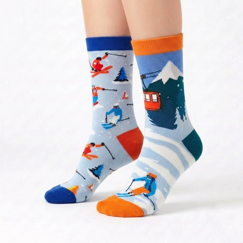 Men's Ski Resort Crew Socks – Ski Lift & Mountain Adventure Cotton Socks | Winter Skiing Gift Socks