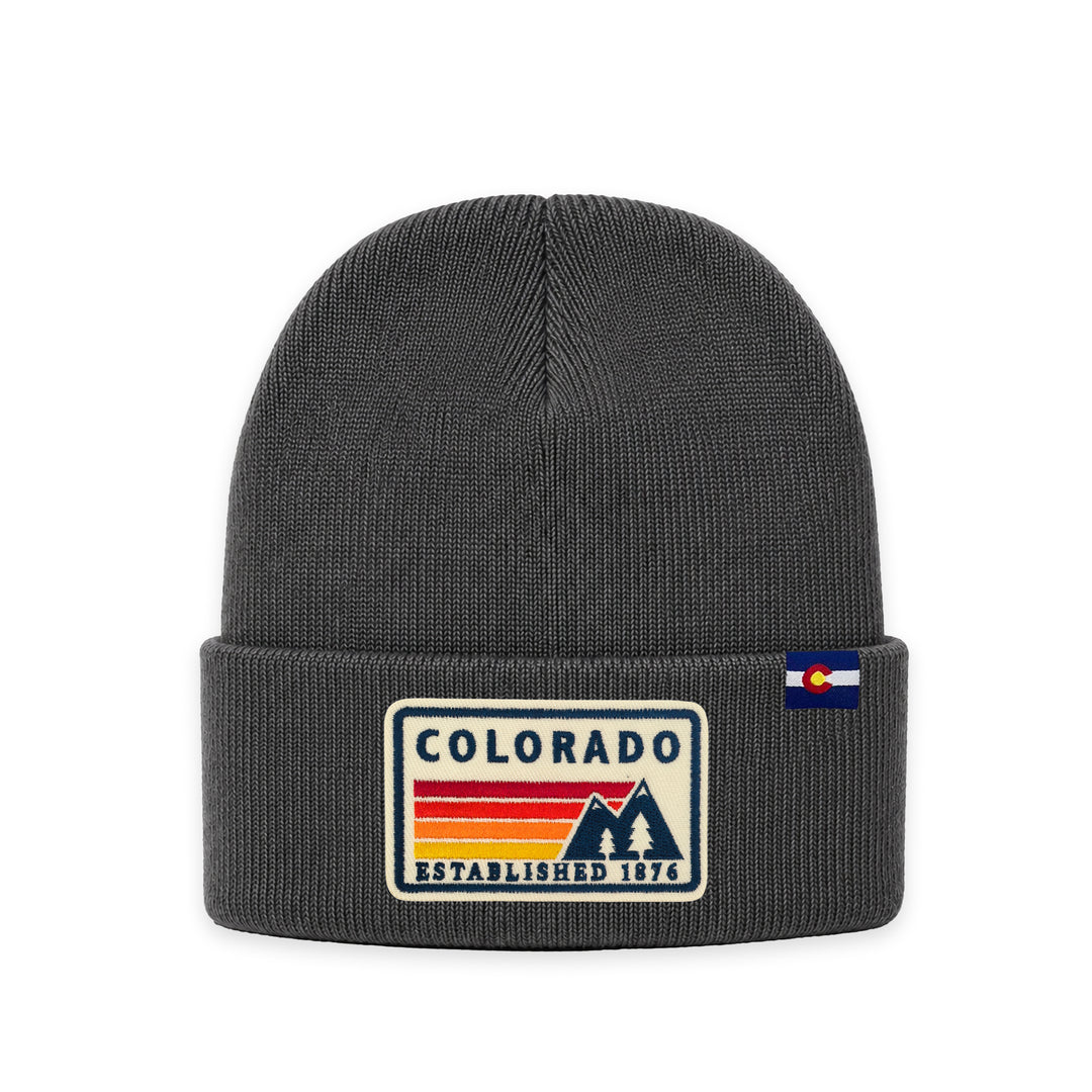 Colorado Mountain Patch Cuffed Beanie | 100% Acrylic Winter Hat with Embroidered State Patch