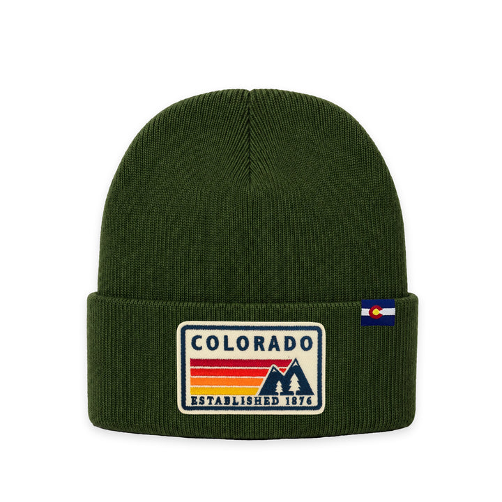 Colorado Mountain Patch Cuffed Beanie | 100% Acrylic Winter Hat with Embroidered State Patch