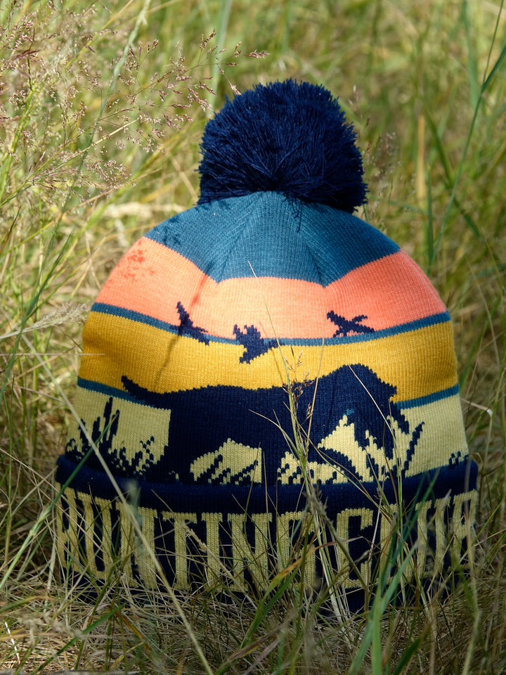 Hunting Dog Sunset Knit Beanie with Pom Pom Winter Hat Outdoor Duck Retriever Gear