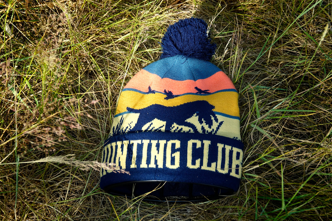 Hunting Dog Sunset Knit Beanie with Pom Pom Winter Hat Outdoor Duck Retriever Gear