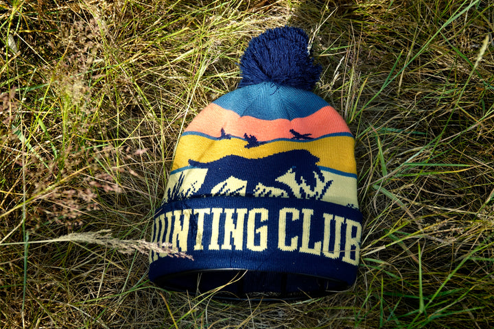 Hunting Dog Sunset Knit Beanie with Pom Pom Winter Hat Outdoor Duck Retriever Gear