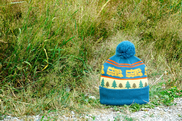 RV Camper Knit Beanie Hat with Pom Pom Outdoor Winter Camping Adventure Cap