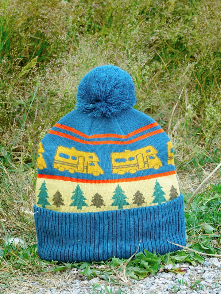 RV Camper Knit Beanie Hat with Pom Pom Outdoor Winter Camping Adventure Cap