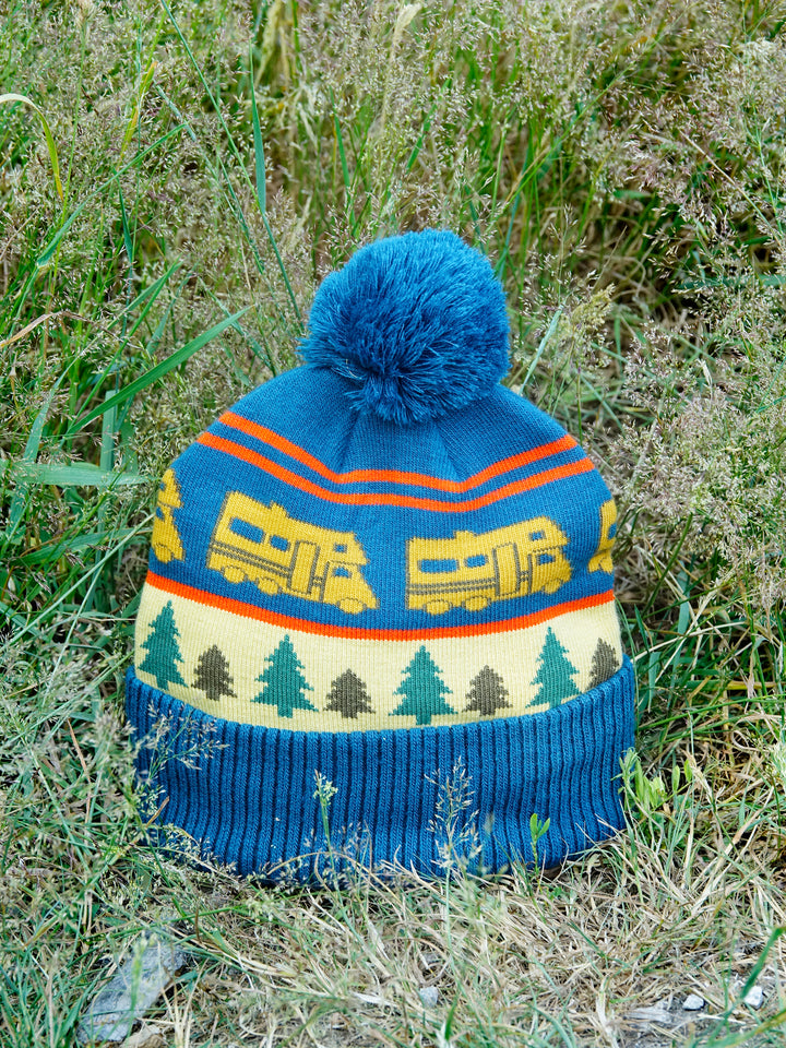 RV Camper Knit Beanie Hat with Pom Pom Outdoor Winter Camping Adventure Cap