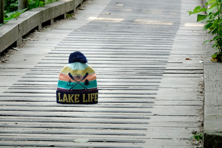 Lake Life Knit Beanie Winter Hat with Pom Pom Outdoor Canoe Adventure Camping Style