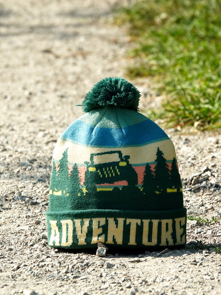 Adventure Beanie Hat with Pom Pom Winter Knit Cap Outdoor Off-Road Camping Jeep Hat