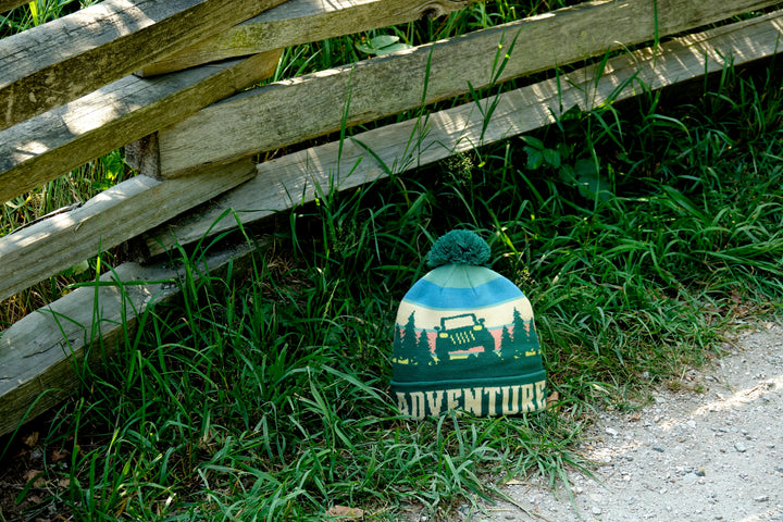 Adventure Beanie Hat with Pom Pom Winter Knit Cap Outdoor Off-Road Camping Jeep Hat