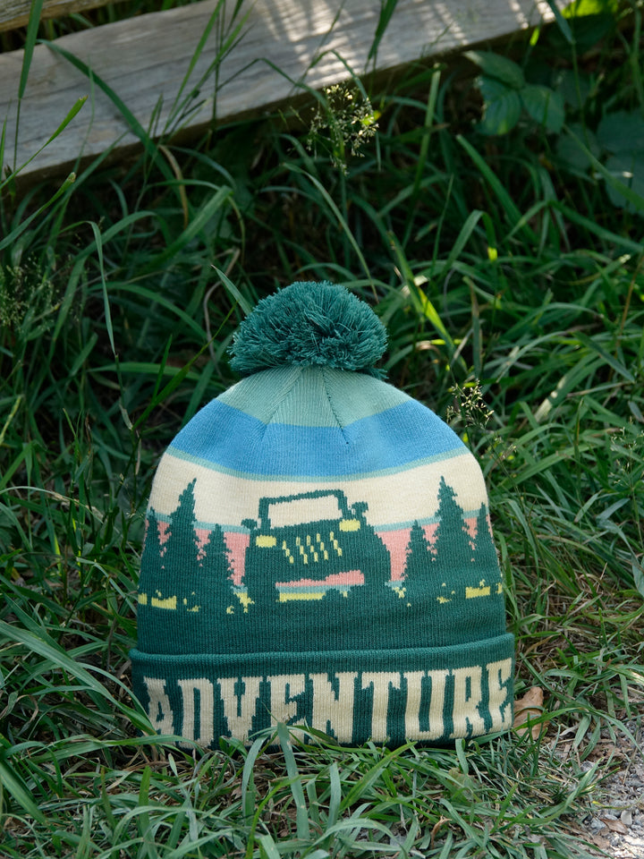 Adventure Beanie Hat with Pom Pom Winter Knit Cap Outdoor Off-Road Camping Jeep Hat