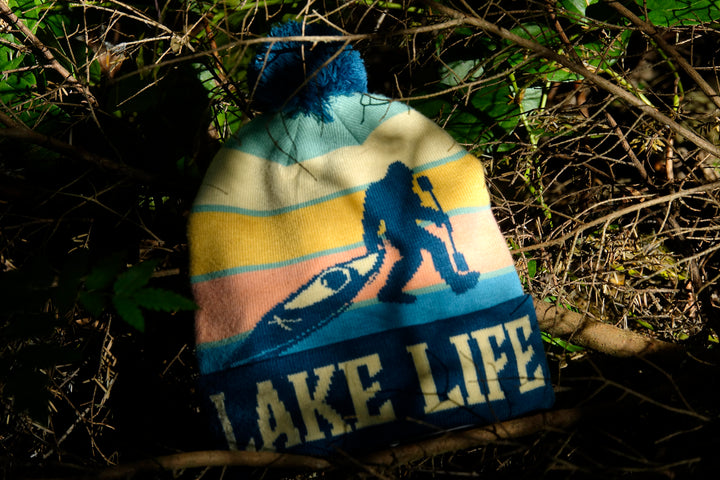 Lake Life Knit Beanie Hat with Pom | Winter Outdoor Kayaking Canoeing Adventure Cap