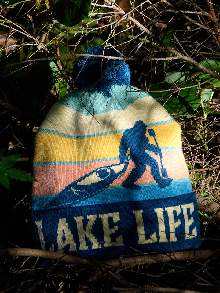 Lake Life Knit Beanie Hat with Pom | Winter Outdoor Kayaking Canoeing Adventure Cap