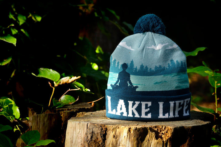 Lake Life Knit Beanie Pom Pom Winter Hat for Yoga Meditation Outdoor Adventure
