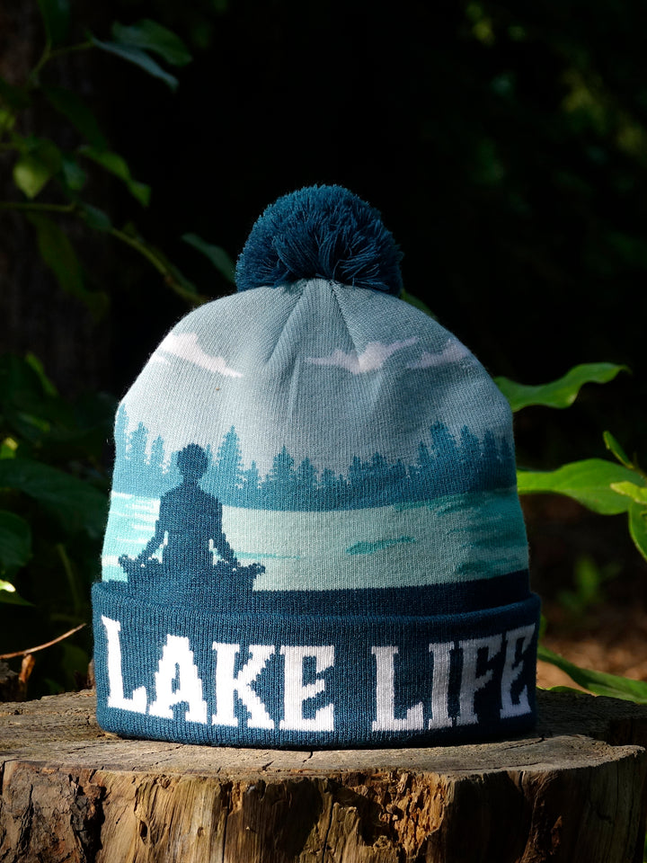 Lake Life Knit Beanie Pom Pom Winter Hat for Yoga Meditation Outdoor Adventure