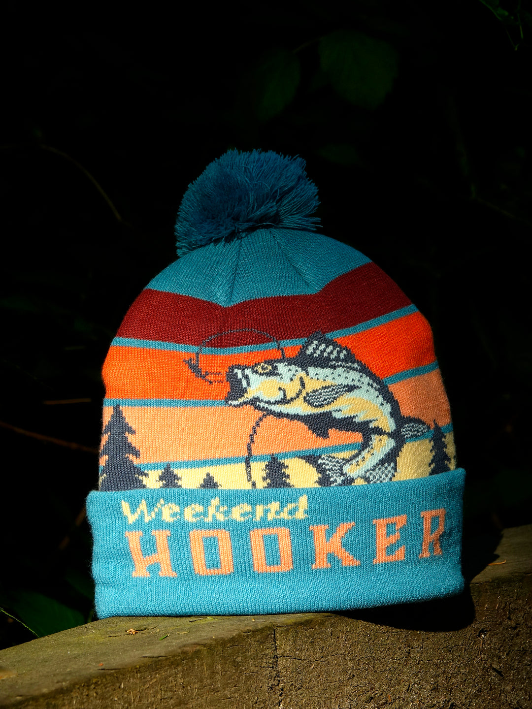 Weekend Hooker Knit Beanie Pom Pom Fishing Hat for Outdoor Camping Lake Trips