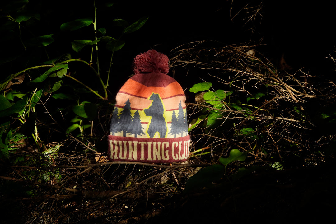 Hunting Club Knit Beanie Pom Pom Winter Hat for Outdoor Adventure Hiking Camping