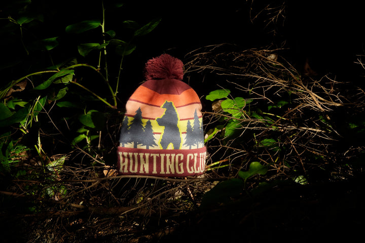 Hunting Club Knit Beanie Pom Pom Winter Hat for Outdoor Adventure Hiking Camping