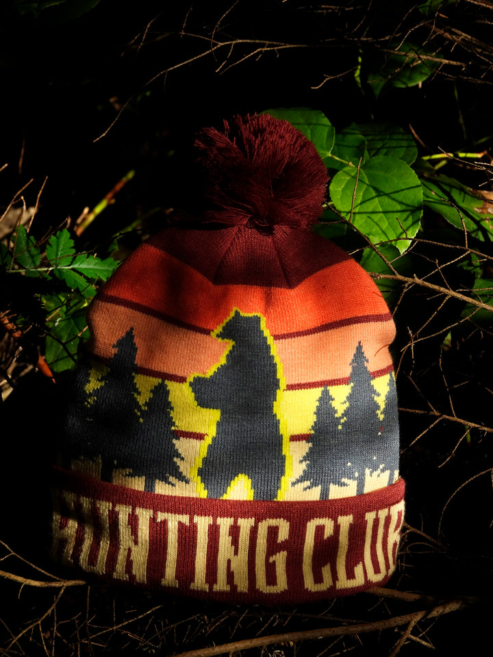 Hunting Club Knit Beanie Pom Pom Winter Hat for Outdoor Adventure Hiking Camping