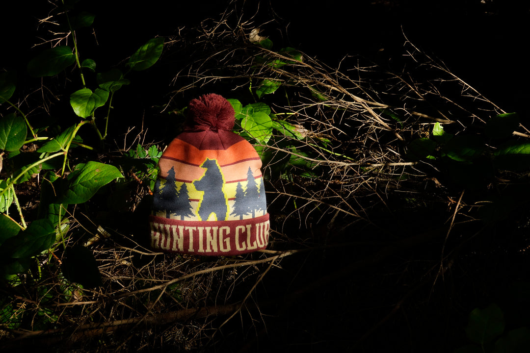 Hunting Club Knit Beanie Pom Pom Winter Hat for Outdoor Adventure Hiking Camping