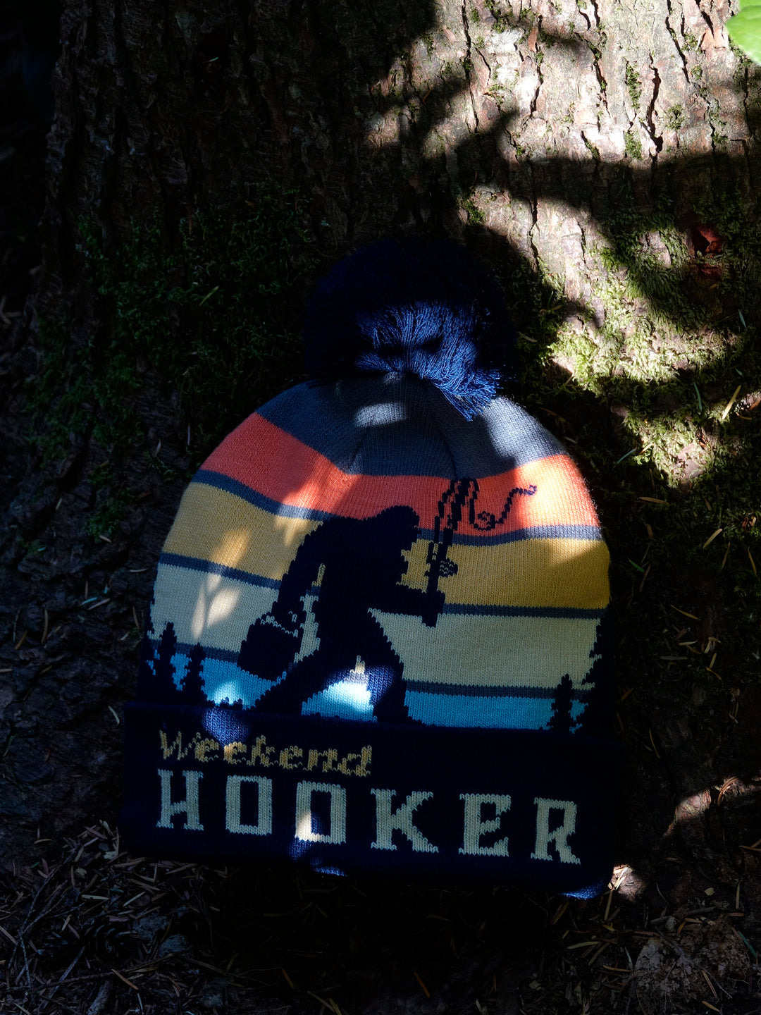Weekend Hooker Knit Beanie with Pom Pom, Funny Fishing Winter Hat for Outdoorsmen