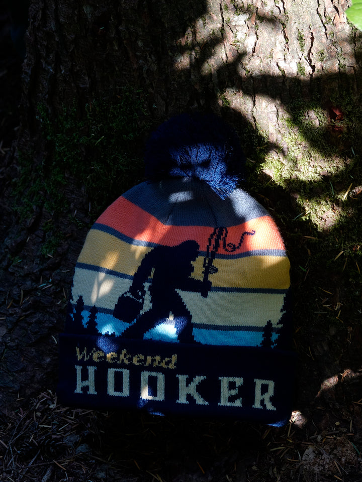 Weekend Hooker Knit Beanie with Pom Pom, Funny Fishing Winter Hat for Outdoorsmen